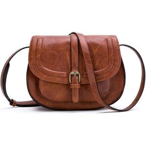 Women Brown Imported Vegan Leather Small Saddle Purse Cross Body Handbags
